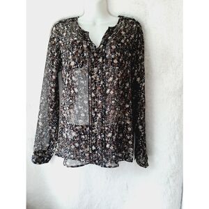 Eddie bauer small black sheer floral blouse